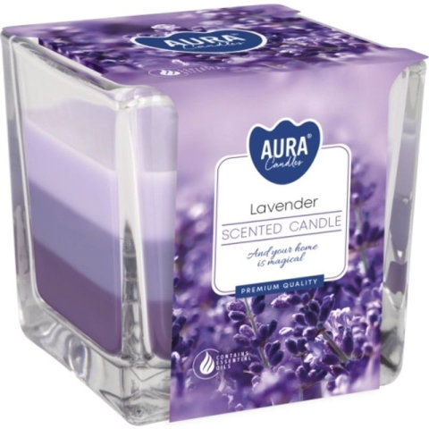 Lumanari si candele - Lumânare parfumată AURA Lavender, în sticlă, tricoloră, aromă de lavandă, 170 g, 32 ore