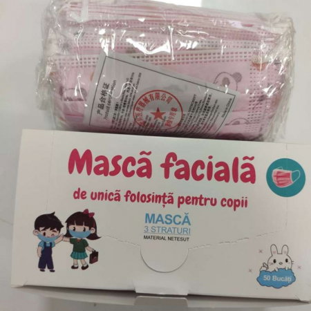 MASCA FACIALA PENTRU COPII, FLIPPY, 3 STRATURI SI 3 PLIURI, ROZ - 50 BUCATI [2]