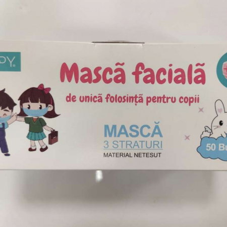 MASCA FACIALA PENTRU COPII, FLIPPY, 3 STRATURI SI 3 PLIURI, ROZ - 50 BUCATI [1]