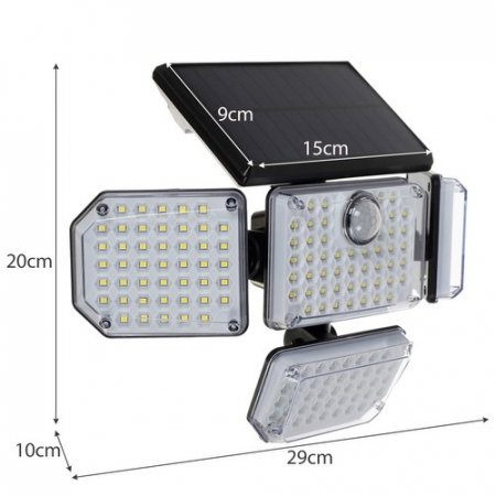 Proiector led 9W cu panou solar si baterie de 2400mAh, IP65, 171 leduri, 20x29x10 cm, Izoxis [7]