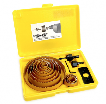 Seturi si accesorii pentru gaurit si insurubat - Freze circulare bi-metal, pentru rigips, lemn, set 16 buc, 19-127 mm, Strend Pro