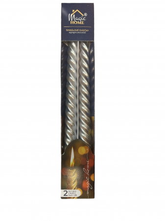 Set 2 lumanari inalte spiralate argintii, 25 cm inaltime, MagicHome [1]