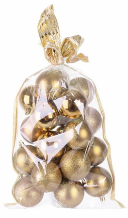 CRACIUN - Set 20 globuri pentru bradul de Craciun cu ambalaj festiv, diametru 6 cm, auriu, material plastic, MagicHome