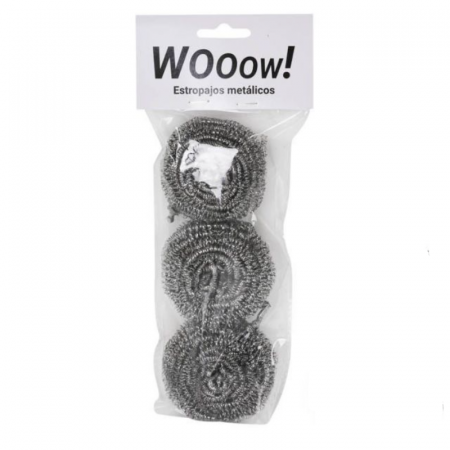 Set 3 Bureti de sarma Wooow pentru curatarea oalelor si tigailor, otel inoxidabil, 6.5 cm [1]