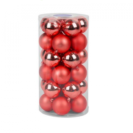 CRACIUN - Set 30 de globuri pentru bradul de Craciun, rosii, plastic, diametru 6 cm, MagicHome