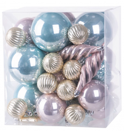 Set 50 de globuri MagicHome aurii, roz si albastre, diferite forme [0]