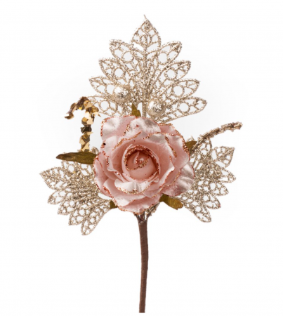 Globuri - Set 6 Flori decorative roz-auriu pentru bradul de craciun, 26 cm, MagicHome