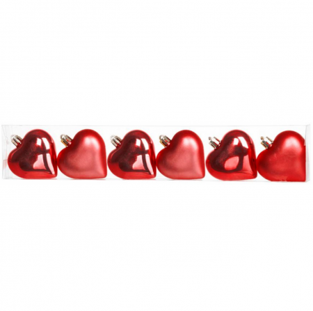 Set 6 globuri in forma de inima pentru bradul de craciun, rosii , diametru 6 cm, MagicHome [0]