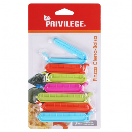Articole bucatarie - Set 7 clipsuri pentru inchidere pungi, Privilege, 2 dimensiuni, plastic, multicolor