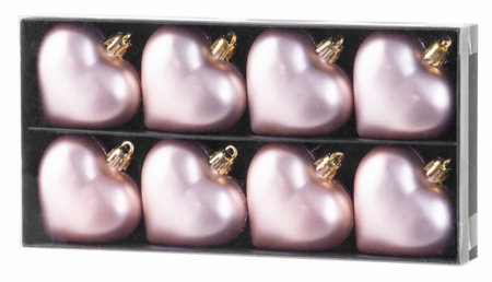 Globuri - Set 8 globuri roz in forma de inima pentru bradul de Craciun, diametru 6 cm, plastic, MagicHome