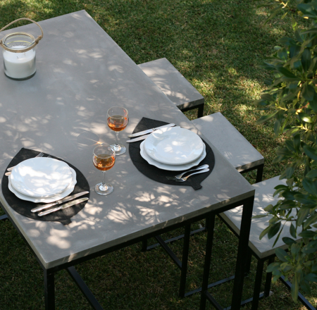 Set masa inalta de gradina din beton si metal, 190 × 172 × 74 cm, Tuozi [1]