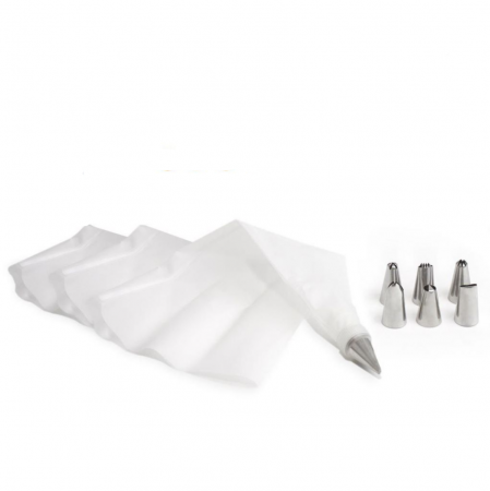 Set pos de ornat din silicon si 7 duiuri din inox pentru decorarea torturilor si prajiturilor, Alb [0]