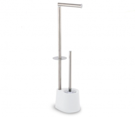 Set suport hartie igienica si perie toaleta, Temsa, 66 x 22cm, Alb/Satin [0]
