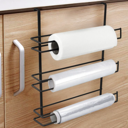 Suport 3 role bucatarie pentru usa dulapuri bucatarie, negru, 38x35x9cm, Confortime [2]