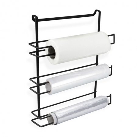 Suport 3 role bucatarie pentru usa dulapuri bucatarie, negru, 38x35x9cm, Confortime [1]