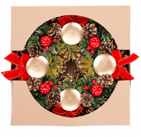 Suport de lumanari rotund pentru Craciun, conuri de pin naturale, 25 cm diametru, MagicHome [1]