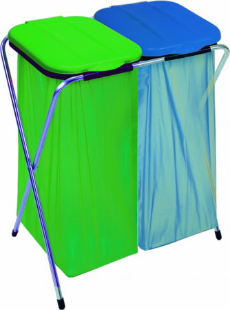 Curatenie - Suport saci de gunoi BRRO ECO 2, verde/albastru, 66 x 42 x 78 cm, 2 saci x 130 l, pentru colectare selectiva si depozitare sticle