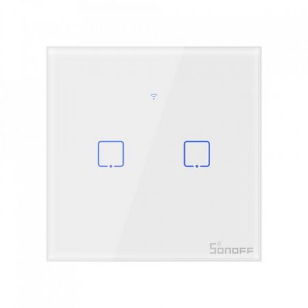 Intrerupatoare Smart - Sonoff T0EU2C-TX - Intrerupator touch, 2 butoane, WiFi