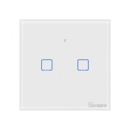 Intrerupatoare Smart - Sonoff T1EU2C-TX - Intrerupator touch, 2 butoane, WiFi si RF 433Mhz