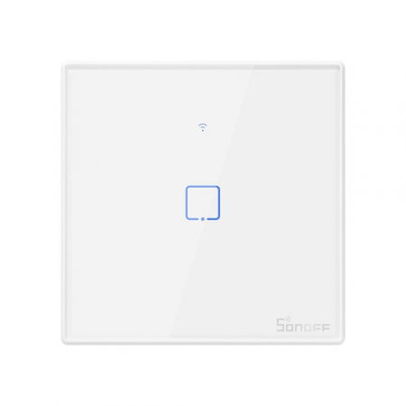 Intrerupatoare Smart - Sonoff T2EU1C-RF - Intrerupator touch alb, 1 buton, RF 433Mhz