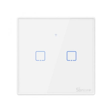 Intrerupatoare Smart - Sonoff T2EU2C-RF - Intrerupator touch alb, 2 butoane, RF 433Mhz