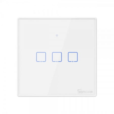 Intrerupatoare Smart - Sonoff T2EU3C-RF - Intrerupator touch alb, 3 butoane, RF 433Mhz