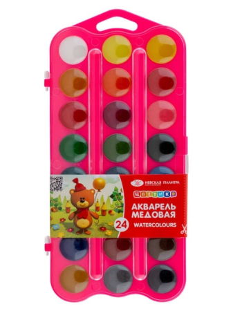 Acuarele cu miere set 24 in cutie de plastic Tsvetik Nevskaya Palitra