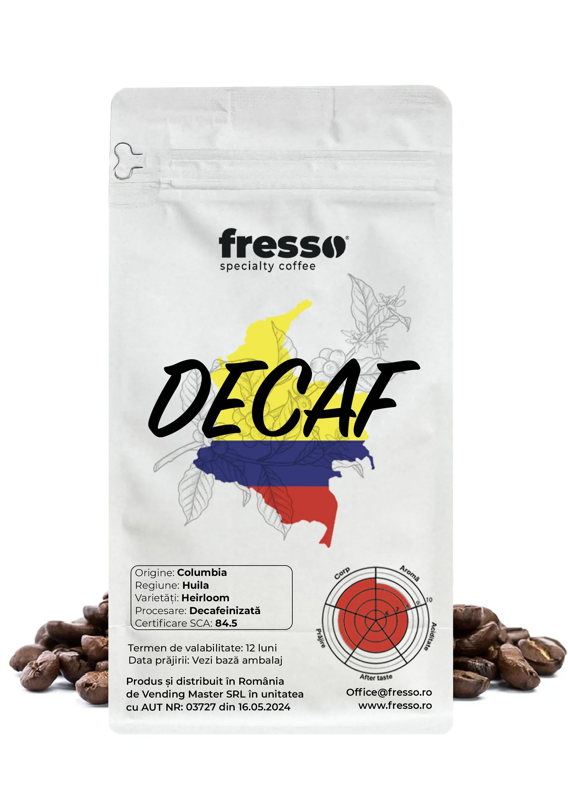 Cafea de specialitate - Fresso Columbia Huila cafea boabe de specialitate proaspăt prăjită decofeinizată