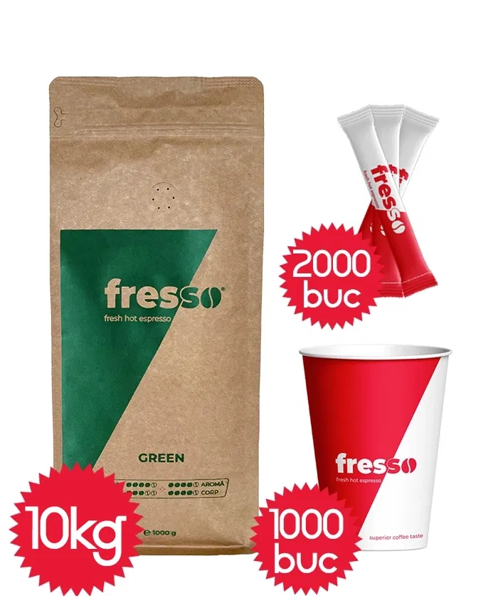 Pachete Promo - Pachet Fresso Green, pahare 8oz Fresso si zahar Fresso