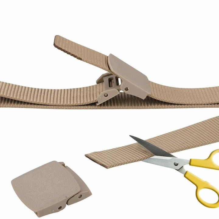 Curea tactica, tip militar, textila, cu catarama din plastic, lungime 105 cm, bej [4]