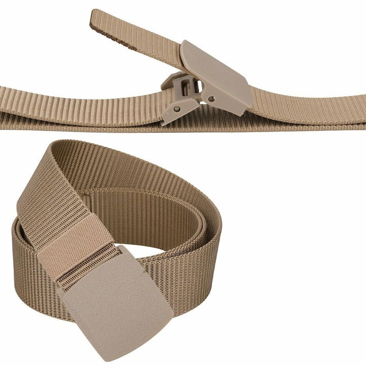 Curea tactica, tip militar, textila, cu catarama din plastic, lungime 105 cm, bej [2]