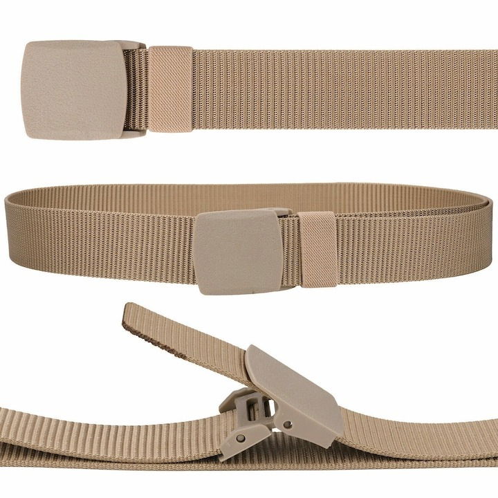 Curea tactica, tip militar, textila, cu catarama din plastic, lungime 105 cm, bej [3]