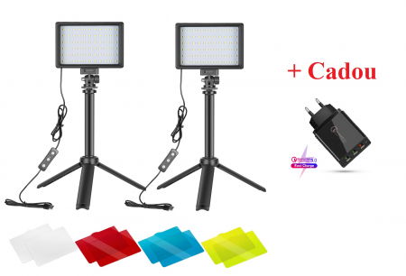 Panouri Led - Kit 2 mini panouri Neewer,cu stativi reglabili 116 cm,8 filtre de culoare multicolore + incarcator priza 4x USB