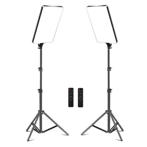 Panouri Led - Kit 2 lampi LED profesionale 47x28 cm, trepiezi reglabili 200 cm inclusi, 2x telecomanda bluetooth, intensitate culori reglabila,