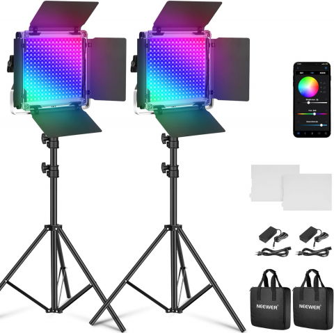 Panouri Led - Kit 2 Panouri Neewer RGB PRO 660 LED, trepiezi reglabili 200 cm, gentute de transport incluse