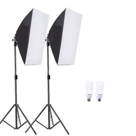 Softbox-uri - Kit de 2 softboxuri, 2 trepiezi reglabili 200 cm, 2 becuri 45W