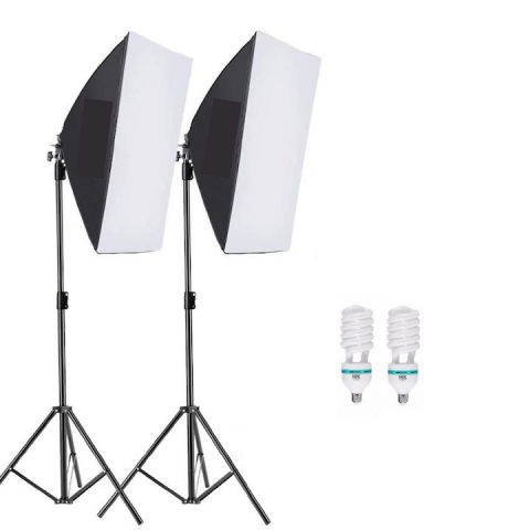 Softbox-uri - Kit de 2 softboxuri, 2 trepiezi reglabili 200 cm, 2 becuri 150W