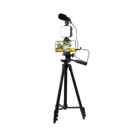 ECHIPAMENTE FOTO - Kit Vlogging complet cu trepied inclus de 135 cm si telecomanda bluetooth