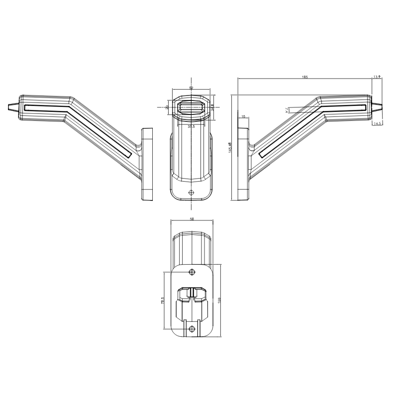 Lampa gabarit LED cu brat si semnalizare dinamica, Neon 12-24V, IP 6K9K, 18.5cm [3]