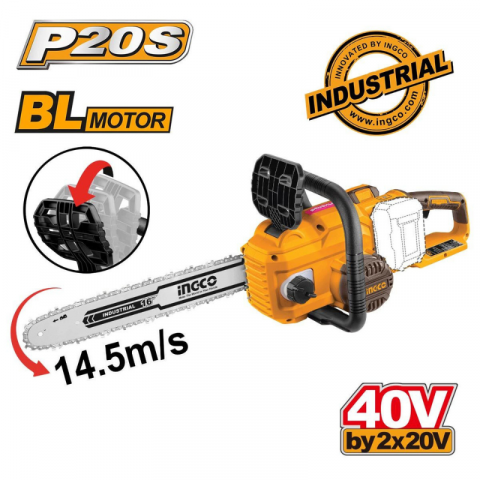 Motofierastraie, fierastraie si debitoare metal - Fierastrau cu Lant, Drujba pe acumulatori, 40V, 2 x 20V, lama 40cm, Motor fara Perii