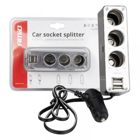 Echipamente auxiliare - Prelungitor Priza Bricheta Auto SOC3, 3 Prize + 1 USB