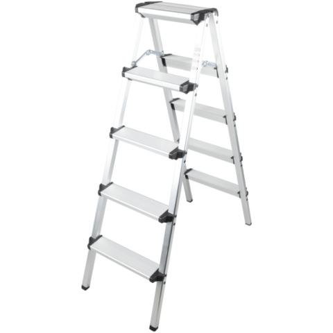 Casa si gradina - Scara Dubla Aluminiu Profesionala, 5 Trepte, Inaltime 120 cm, Sarcina Maxima 150 kg, Anti-Alunecare