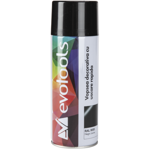 Vopsea spray si antifoane - Vopsea Spray Acrilica, Uscare Rapida, Negru Lucios RAL 9005, 400 ml