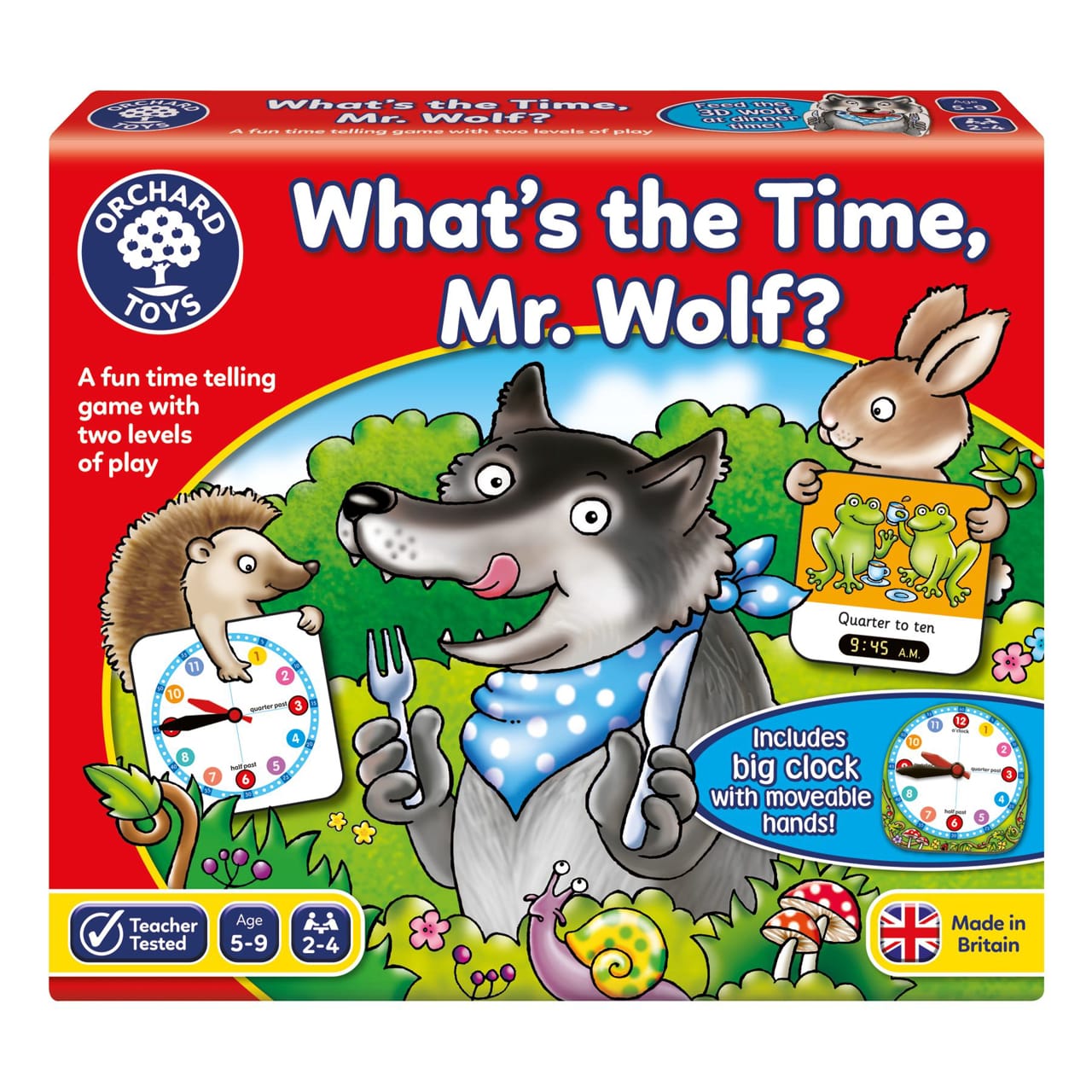 Jocuri litere si cifre - Joc de societate Cat Este Ceasul Domnule Lup WHAT'S THE TIME MR WOLF, Orchard Toys, 4-5 ani +