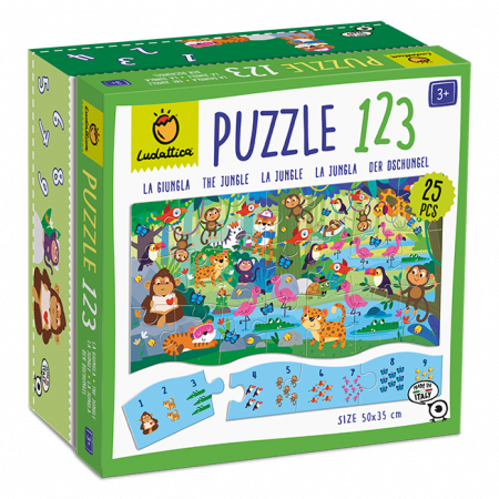 Jocuri litere si cifre - Puzzle 123 - Jungla, Ludattica, 3 ani+