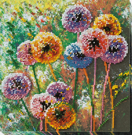 Set broderie cu margele cusute, Papadii, 20x20 cm