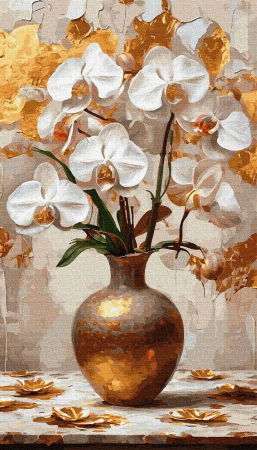 Aurii & metalizate - Set pictura pe numere, cu sasiu, Orhidee aurii, 40x70 cm