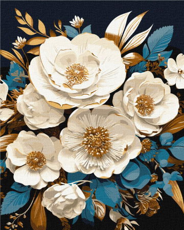 Aurii & metalizate - Set pictura pe numere, cu sasiu, Simfonie alba - extra culori metalizate, 40x50 cm