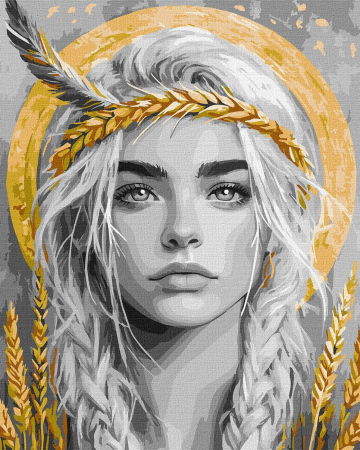 Aurii & metalizate - Set pictura pe numere, cu sasiu, Cosite si spice - extra culori metalizate, 40x50 cm