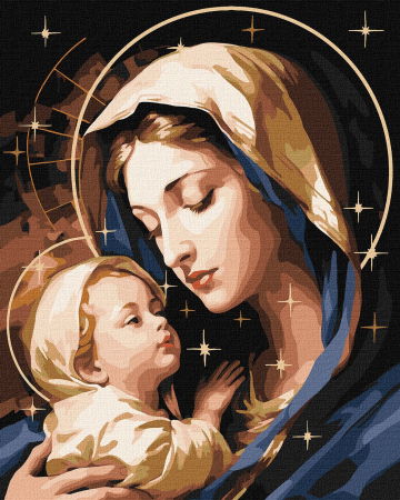 Aurii & metalizate - Set pictura pe numere, cu sasiu, Iubirea mamei - vopsele metalizate, 40x50 cm